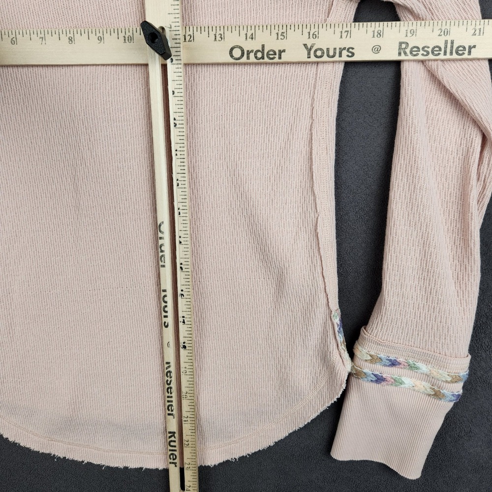 Free People We The Free Rainbow Thermal Henley Shirt Womens Small Pink Tee - Picture 6 of 8